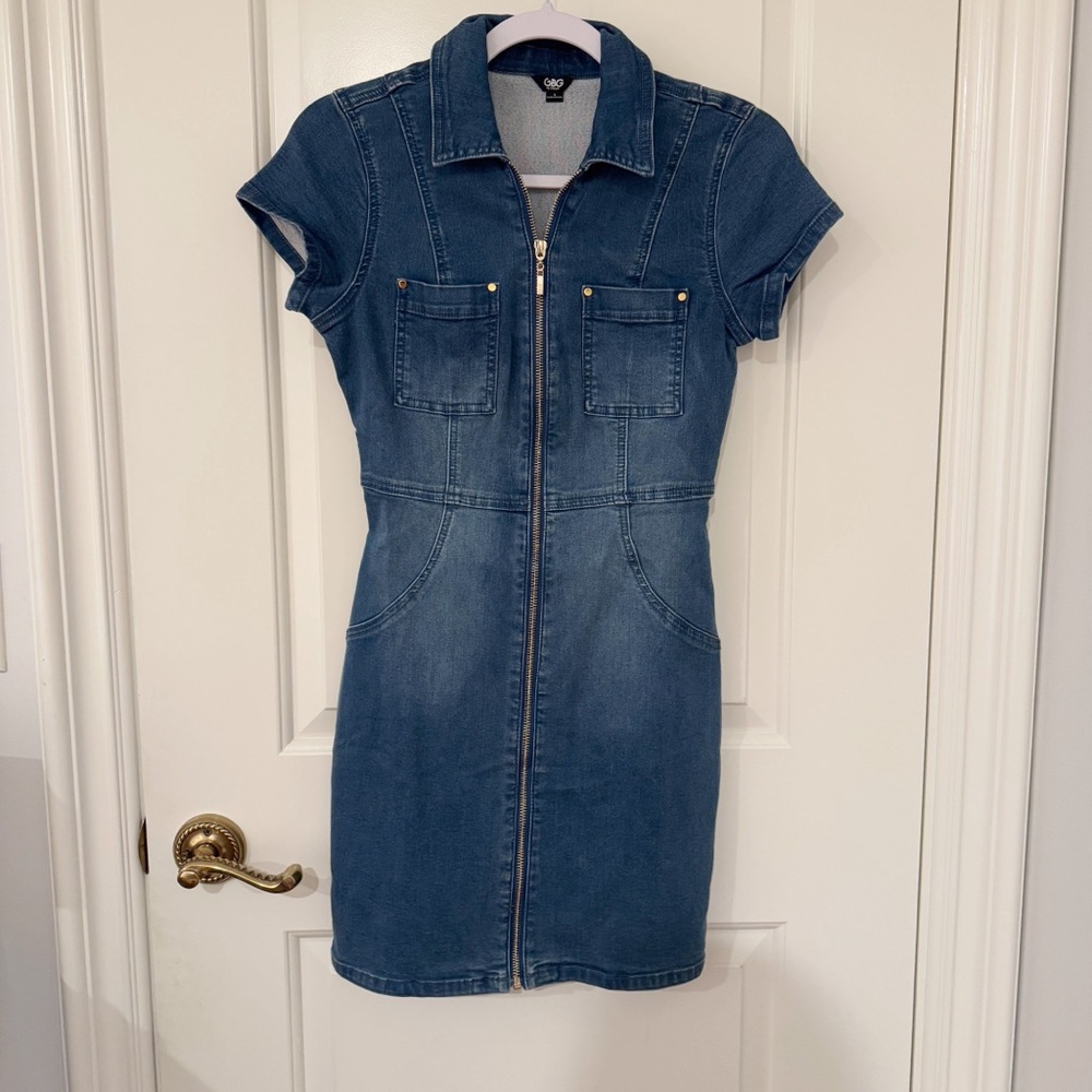 Guess Blue Polo Collar Sheath Mini Dress